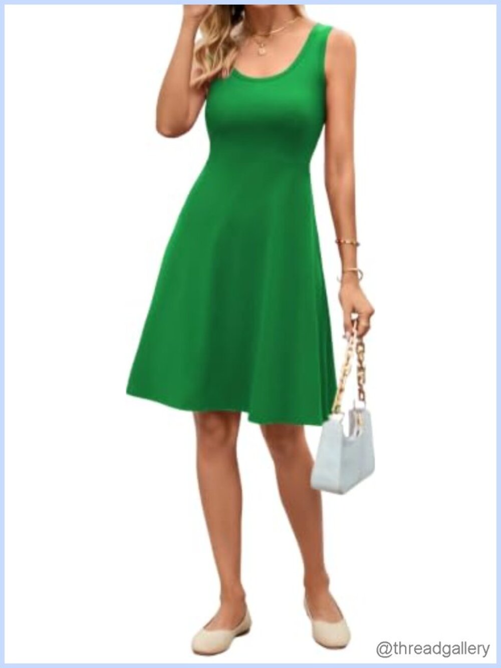 Sleeveless Tank Dress A Line Knee Length Summer Casual Cotton Blend